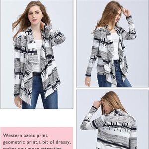 Women's Black, White & Gray Patterned Open Cardigan Sweater. Item # 11380